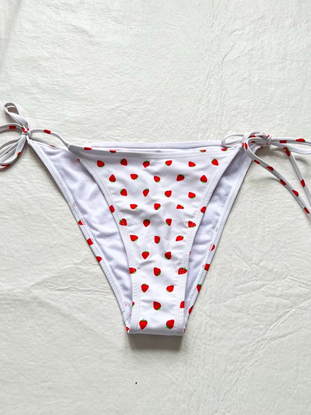 Betty Jade bikini bottoms Large strawberry print white red side tie fruit swim